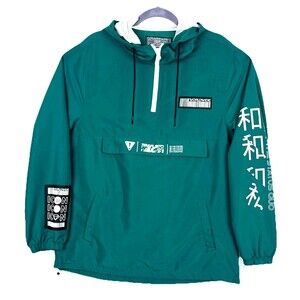 Brooklyn Cloth Mens M Jacket Wind Breaker Hoodie Green Tiger Floral Asian Print